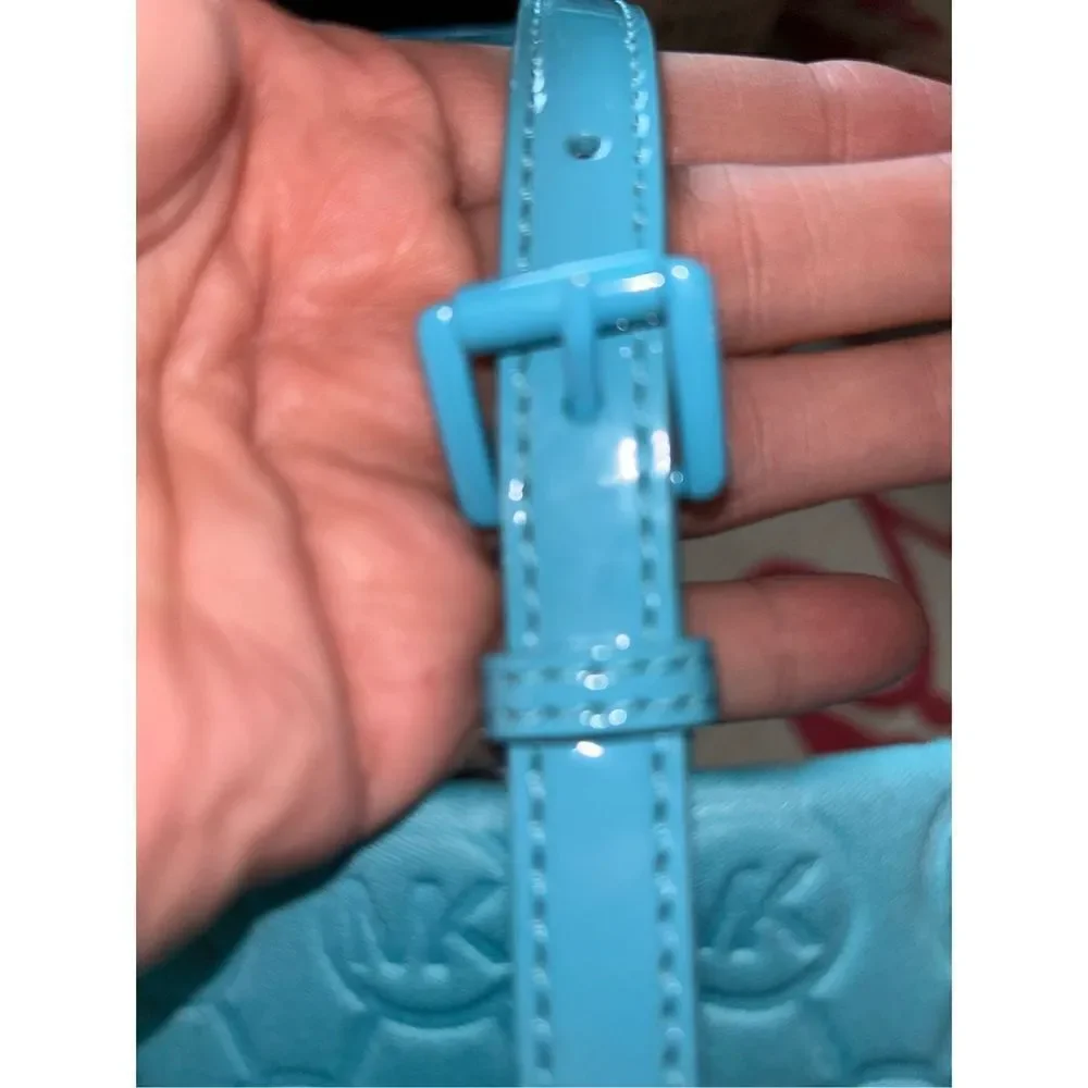 Michael Kors Turquoise Neoprene Tote with Patent Straps